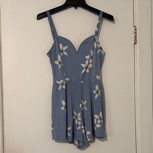 Elegant Floral Blue Women's Romper